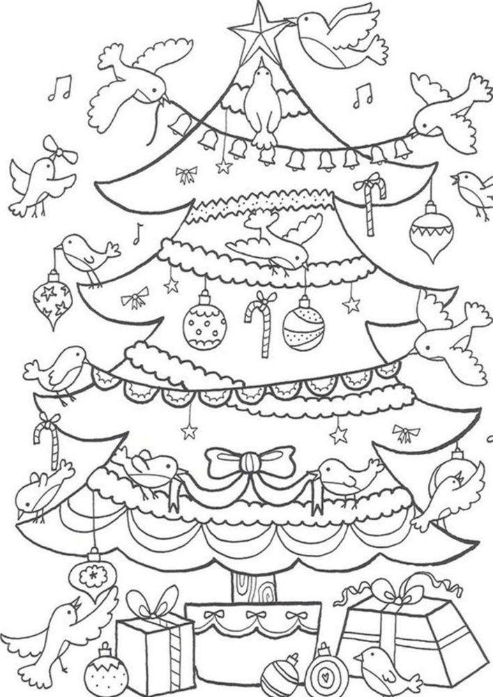 Kolorowanki ptaki ubierają choinkę